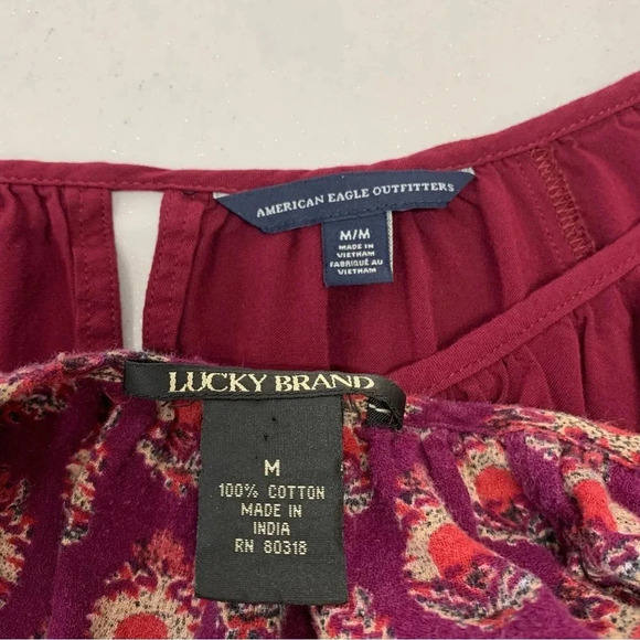 Lucky Brand Womans Top Medium Lot American Eagle Maroon Print Lightweight 2012 - Picture 9 of 12